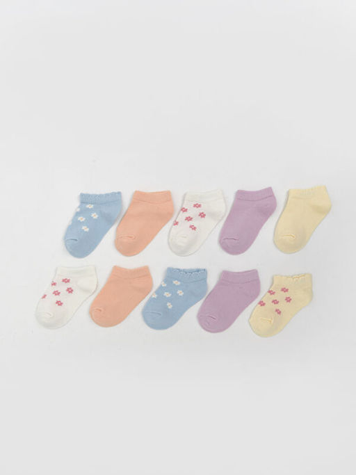 Bask?l? K?z Bebek Patik ?orap 10lu