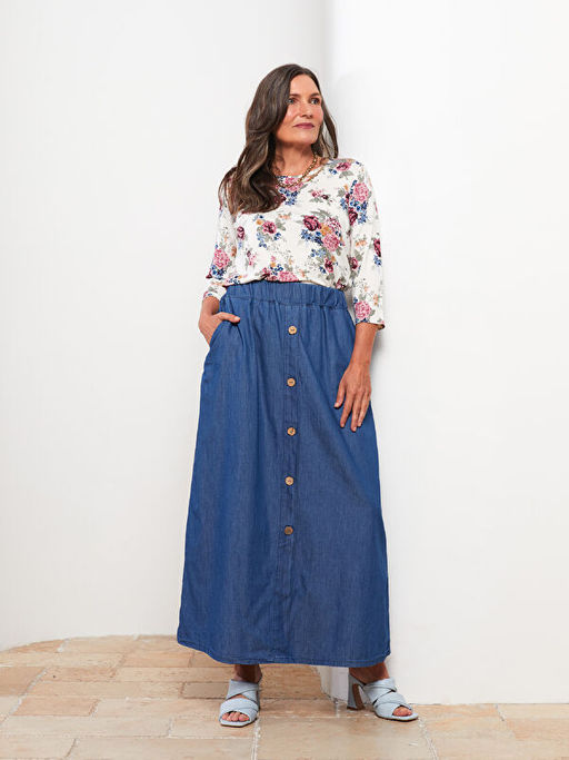 Beli Lastikli D?z A Kesim Kad?n Jean Etek