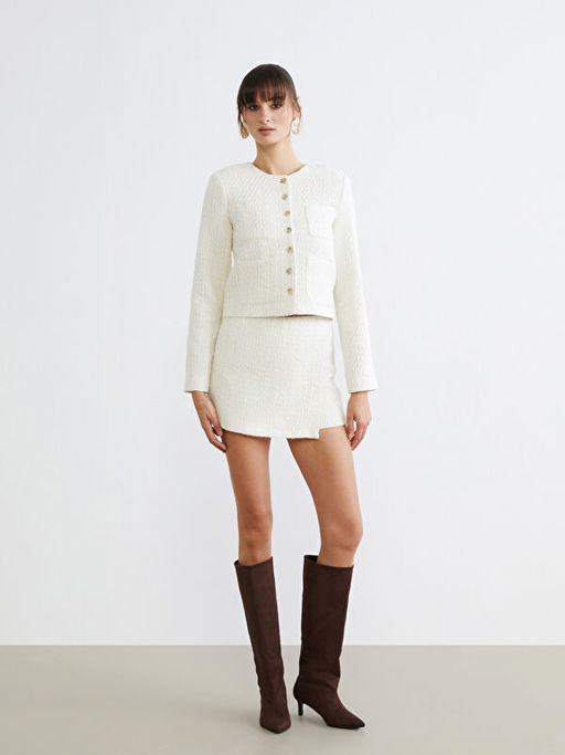 Beli Fermuarl? Dokulu T?vit ?ort Etek