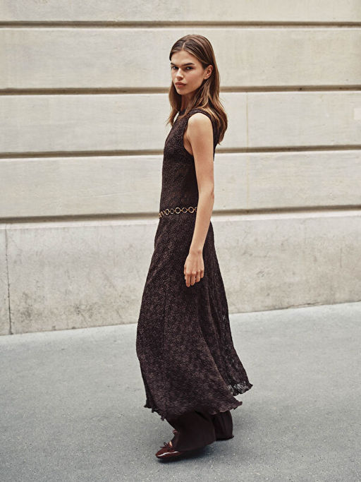 Bisiklet Yaka Dantelli Elbise