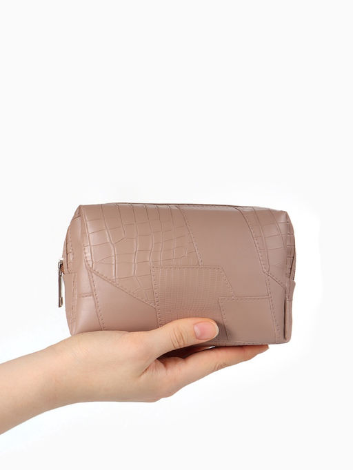Косметичка ONE COLOR, на молнии, искусственная кожа, бежевая