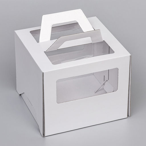 Коробка под торт 2 окна, с ручками, жемчуг, глянцевая, 24 х 24 х 20 см - UPAK LAND фото 5