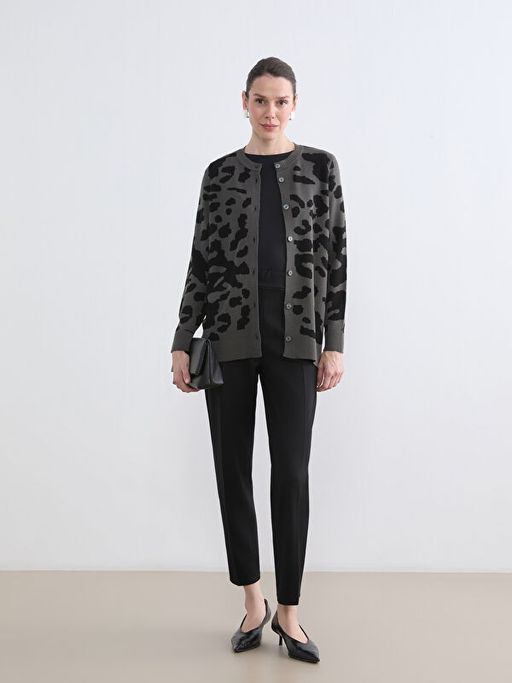 Bisiklet Yaka Leopar Desenli Kad?n Triko H?rka