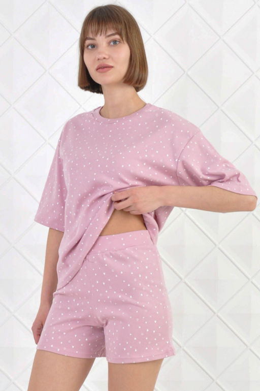 Арт. 9113 Пижама с шортами 42-50 (5 шт) Цвет:верх- пудра, низ- пудра