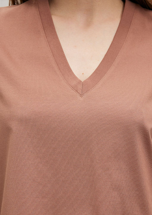 Pamuklu Merserize V Yaka Kahverengi Basic Tisort - Mavi фото 6