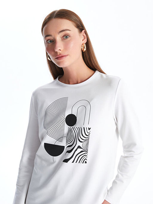 Bisiklet Yaka Bask?l? Kad?n Sweatshirt Tunik