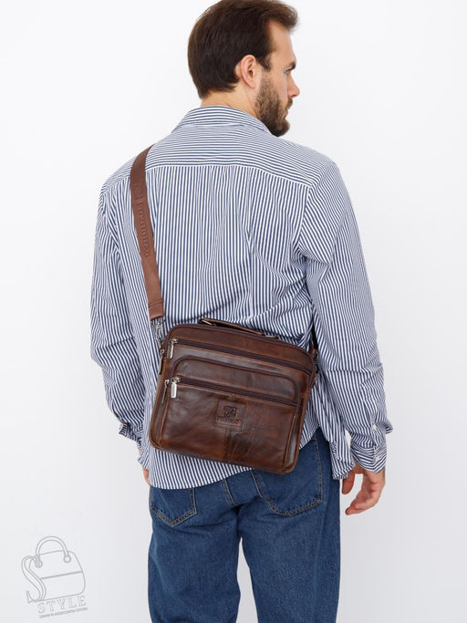 Сумка мужская кожаная 608M brown Fuzhiniao