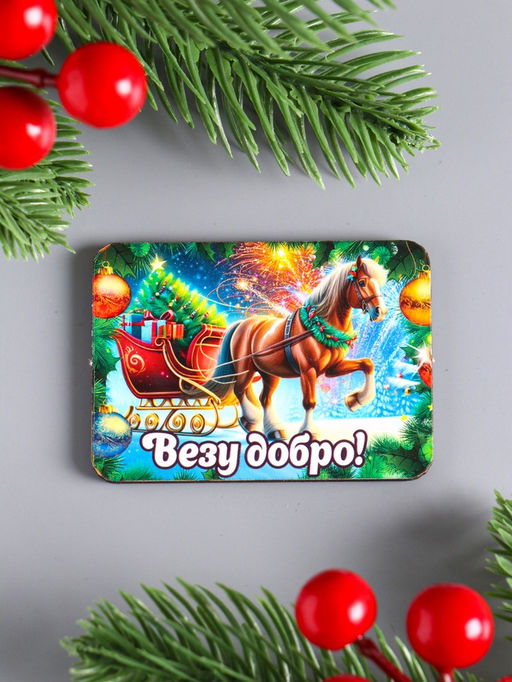 Набор магнитов на холодильник 6 шт. Конь новогодний: Везу добро, 6?4.5 см - Дарим красиво фото 4