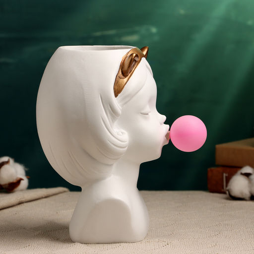 Декоративное кашпо для цветов «Девочка со жвачкой», 1.7 л, 23×22×16 см, полистоун, белое