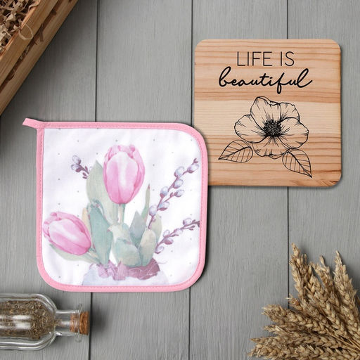 Набор кухонный Тюльпаны: прихватка 19?19 см, подставка под горячее