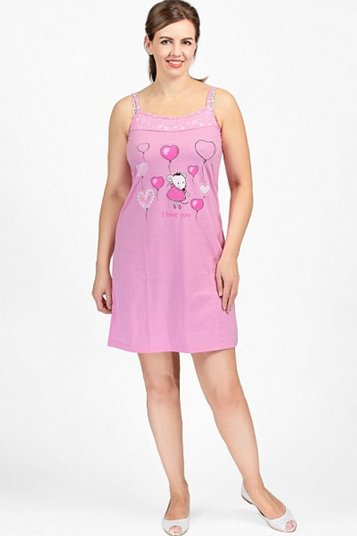 Сорочка на бретелях, двойного крашения, принт Мышка с шариками, розовый (602-1) - Плиона фото 2