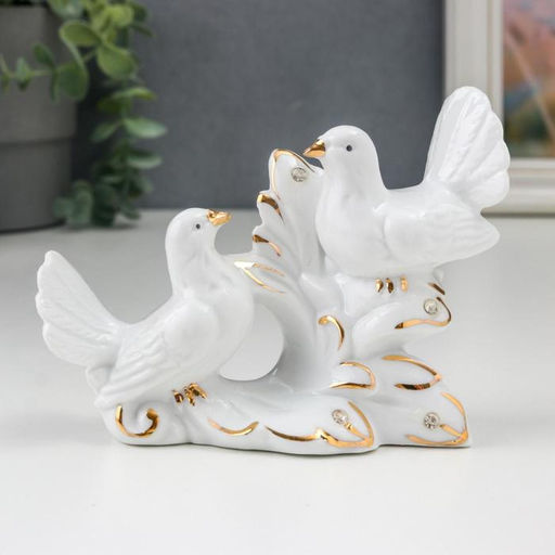 Фигурка керамика «Белые голуби на пушистой ветке», стразы, 10×5.3×13 см