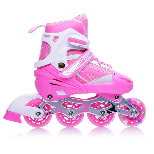 Роликовые коньки раздвижные, PU колёса со светом, размер S, розовые, в сумке