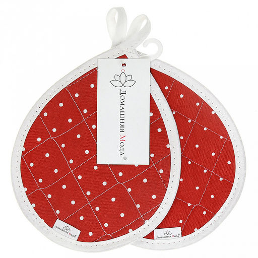 "Горошек на красном" Кухонный комплект: прихватка 20х15,5см "Капелька" - 2шт, хлопок "Премиум" 191г/м2 - хлопок 100%, наполнитель - ватин 280гр/м2, "Домашняя мода" (Россия)