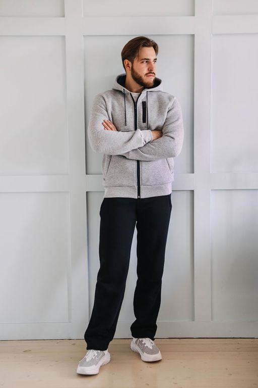 утепленный Спортивный костюм М-1617: Футер 3-х ниточный Серый меланж / Тёмно-синий - Relay фото 3