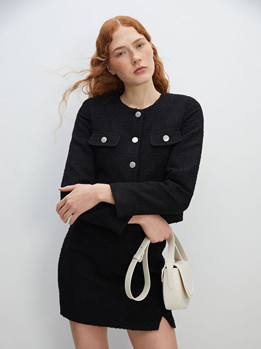 Bisiklet Yaka Ekose Kad?n T?vit Ceket