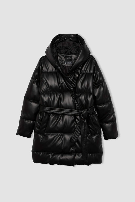 Водонепроницаемая надувная парка из искусственной кожи с капюшоном и пухом - Defacto фото 9