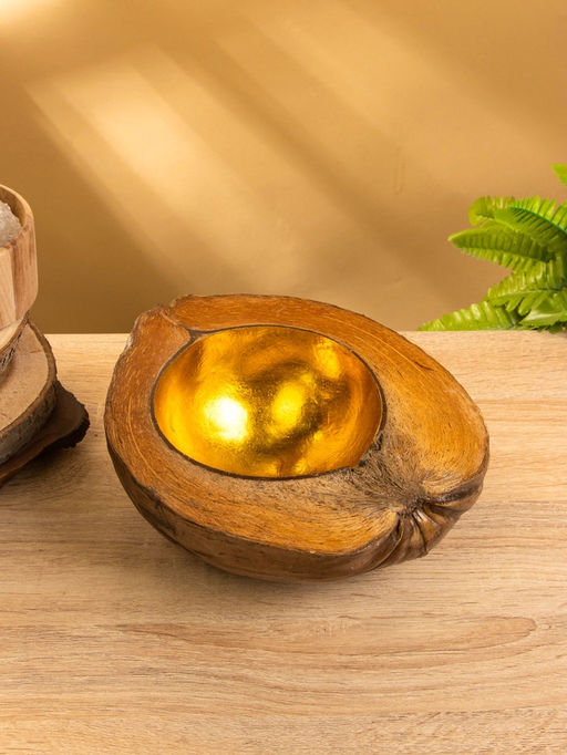 Чаша из кокоса, 22×24.5×9 см, коричнево-золотая