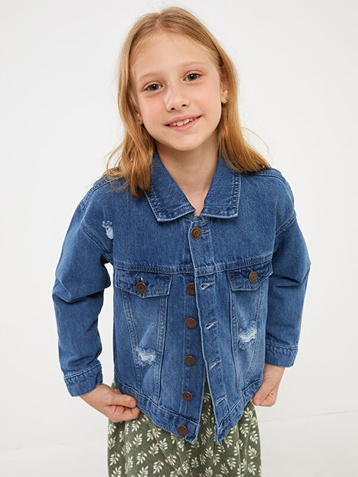 Y?rt?k Detayl? K?z ?ocuk Jean Ceket