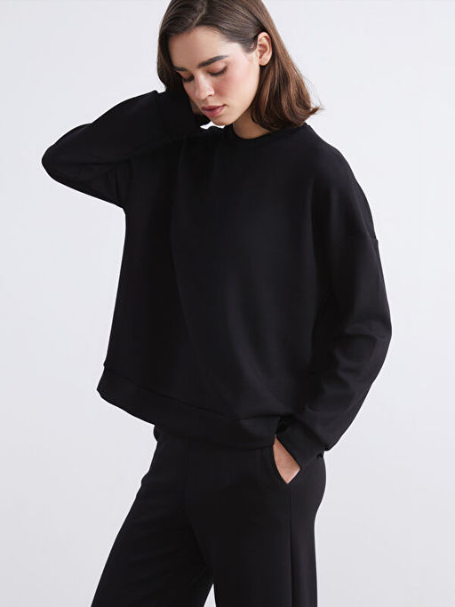 Bisiklet Yaka Oversize Kad?n Sweatshirt