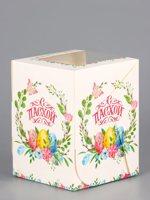 Цена за 5 шт. Коробка подарочная пасхальная с окном Пасхальный венок 9.5?9.5?12.5 см