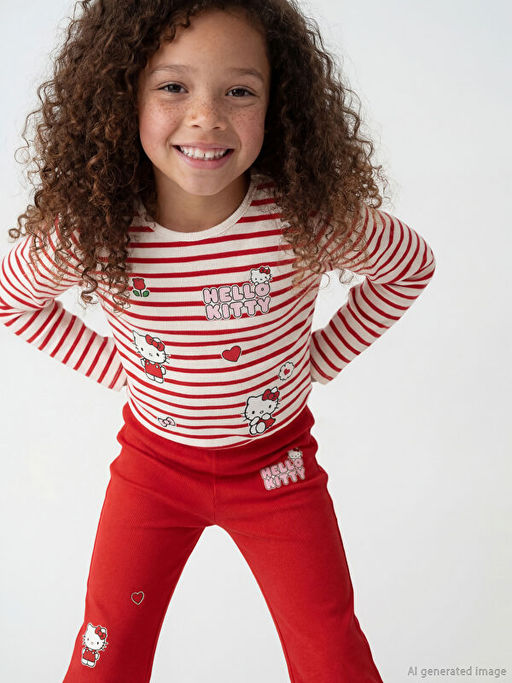 ?izgili Hello Kitty Bask?l? K?z ?ocuk Ti??rt