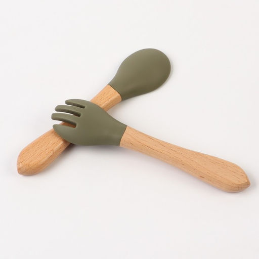 Набор детский столовых приборов, вилка и ложка M&B, силикон, бамбук, зеленый