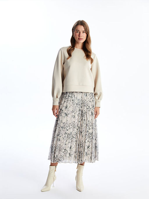 Beli Lastikli Desenli Pileli Kad?n Etek