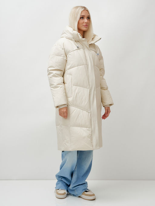 Пальто летучая мышь женское с капюшоном зимнее бежевого цвета 9616B - Mtforce фото 10