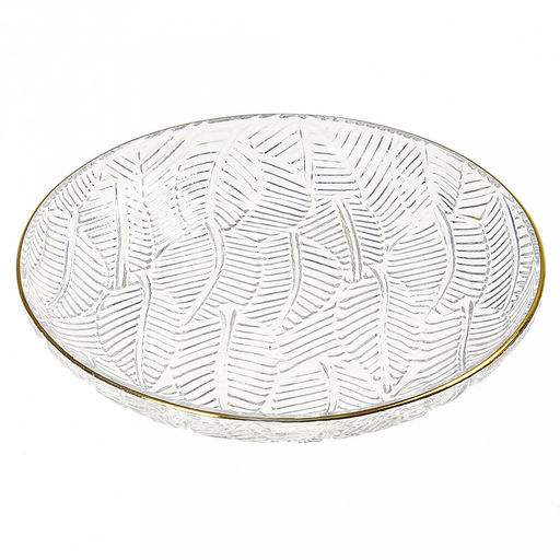 Листья Тарелка мелкая стеклянная д175мм, h28мм, рельефное, прозрачное стекло, отводка золотом (Китай) - Домашняя мода фото 2