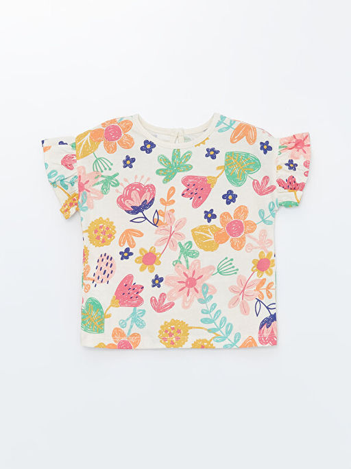 Bisiklet Yaka K?sa Kollu ?i?ekli K?z Bebek Bluz ve ?ort 2li Tak?m - Waikiki фото 2