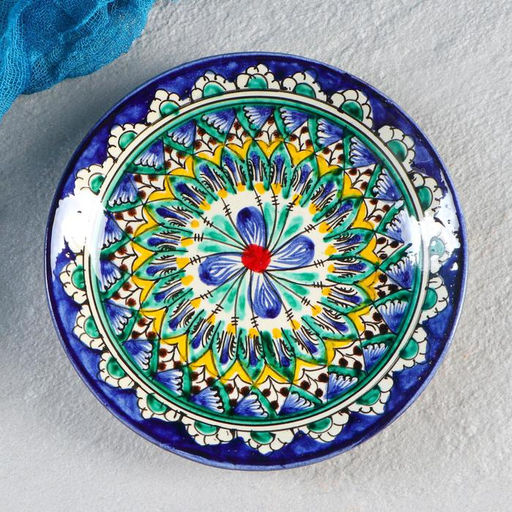 Тарелка Риштанская Керамика Цветы, синяя, плоская, 15 см - Шафран фото 5