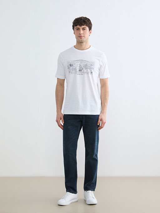 Bisiklet Yaka Bask?l? Penye Erkek Ti??rt