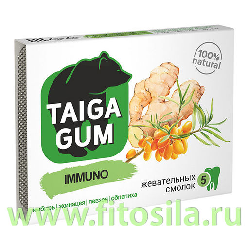 Смолка Taiga Gum "IMMUNO" блистер №5 по 0,8 г, в растит. пудре, без сахара "Алтайский нектар"