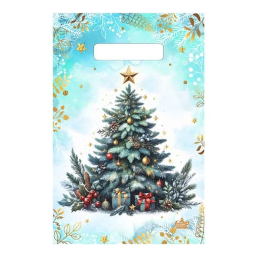 Е1591 Пакет "НГ" Тико с выруб.неусилен.ручкой 20*30 (100) "Акварельная Ель"