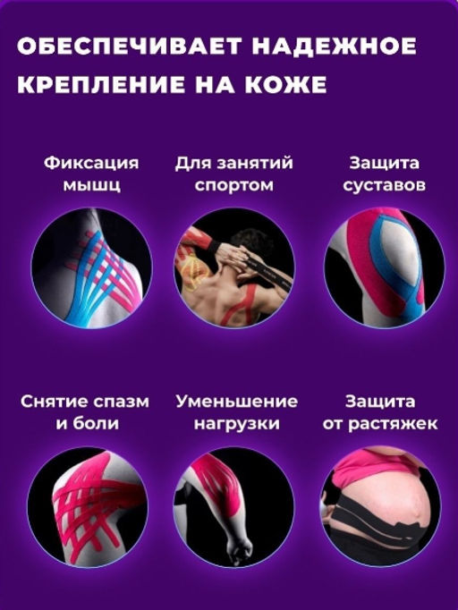 Тейп кинезио для лица и тела ,от растяжек,от морщин , болях в суставах и растяжениях ,5м - Buro фото 3