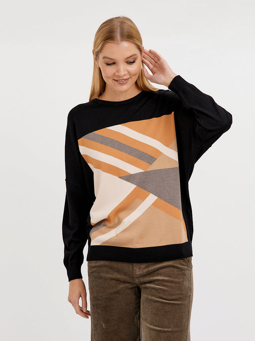 джемпер женский из вискозы в черном цвете с ярким принтом - Glenfield фото 3