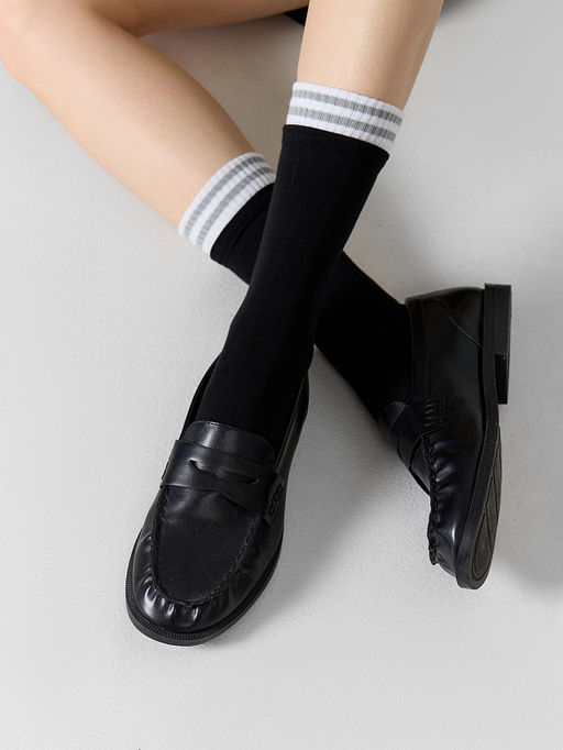 Цена за 5 пар! Носки женские черные с рисунком в виде полосок - Mark formelle фото 5