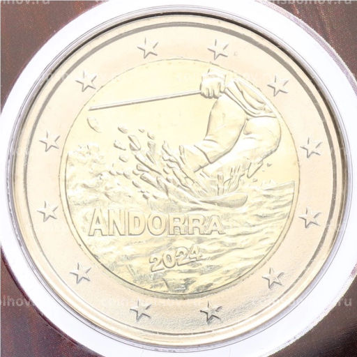 2 евро 2024 года Андорра 100 лет лыжному спорту в Андорре (в блистере)