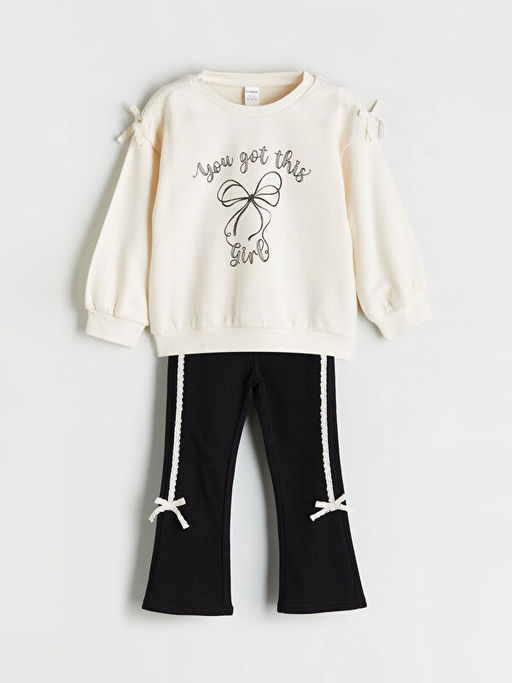 Fiyonk Nak??l? K?z ?ocuk Sweatshirt ve Tayt