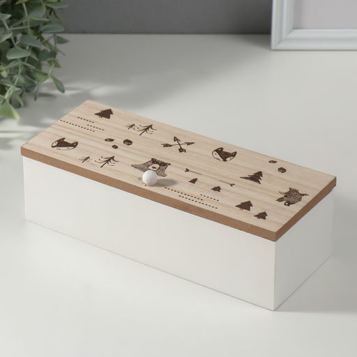 Шкатулка для чая с делениями «Лесные звери», дерево, 23×9×8.3 см