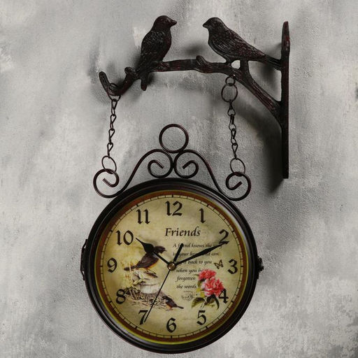 Часы настенные интерьерные «Птички», двусторонние, на подвесе, бесшумные, плавный ход, 24×40 см, циферблат d=17 см