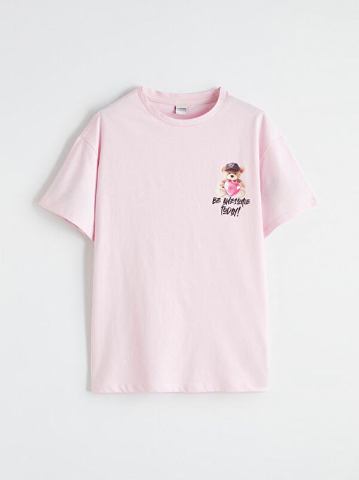 Bisiklet Yaka Bask?l? K?z ?ocuk Ti??rt