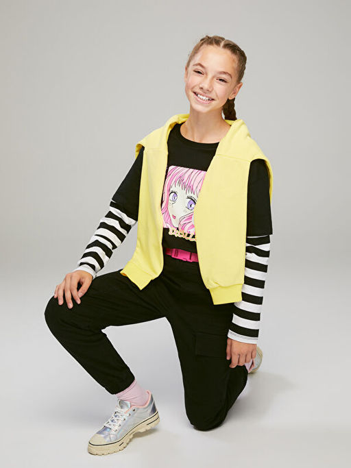 Bisiklet Yaka K-Pop Bask?l? Uzun Kollu K?z ?ocuk Ti??rt - Waikiki фото 3