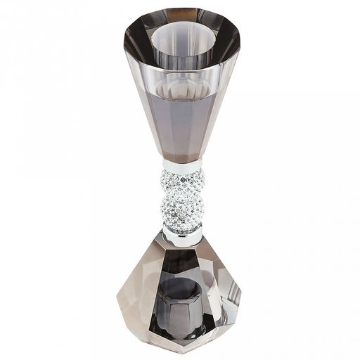 Подсвечник стеклянный "Гроза" h16см, чаша д4см, h2,5см, отвинчивающаяся, основание д5см, двухсторонний, 2 шарма с кристаллами, дымчатый, в коробке (Китай)