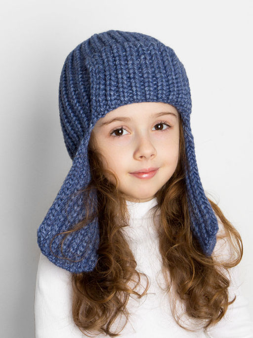 Шапка-ушанка вязаная детская, джинс