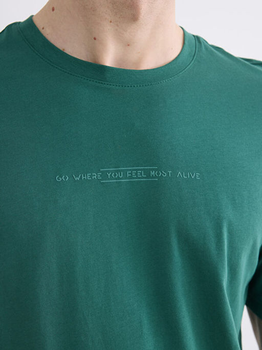 Bisiklet Yaka Bask?l? Penye Erkek Ti??rt