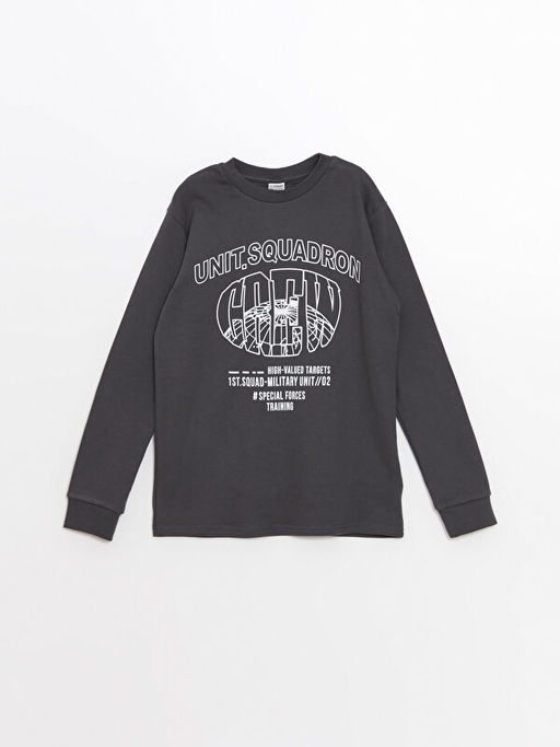 Bisiklet Yaka Bask?l? Uzun Kollu Erkek ?ocuk Ti??rt