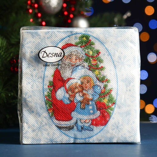 Цена за 5 шт. Салфетки новогодние бумажные Desna Design Дед Мороз и Снегурочка, 1 слой, 24?24 см, 40 шт.