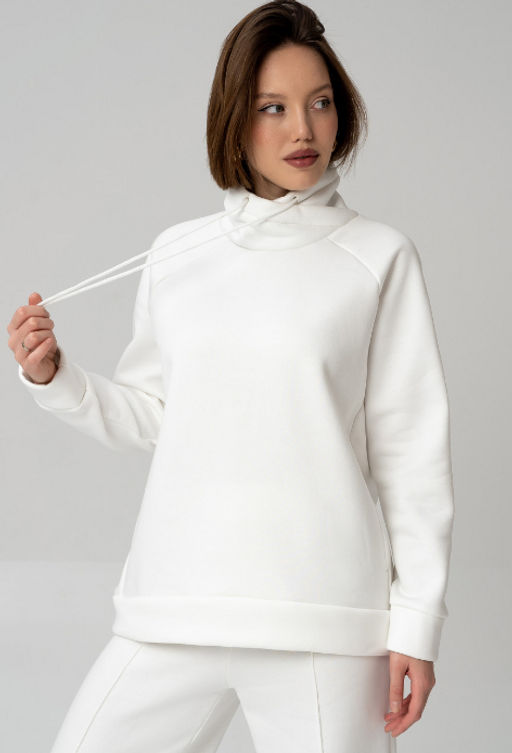 Свитшот из мягкого хлопкового футера с начёсом, молочный - Solo mio фото 11